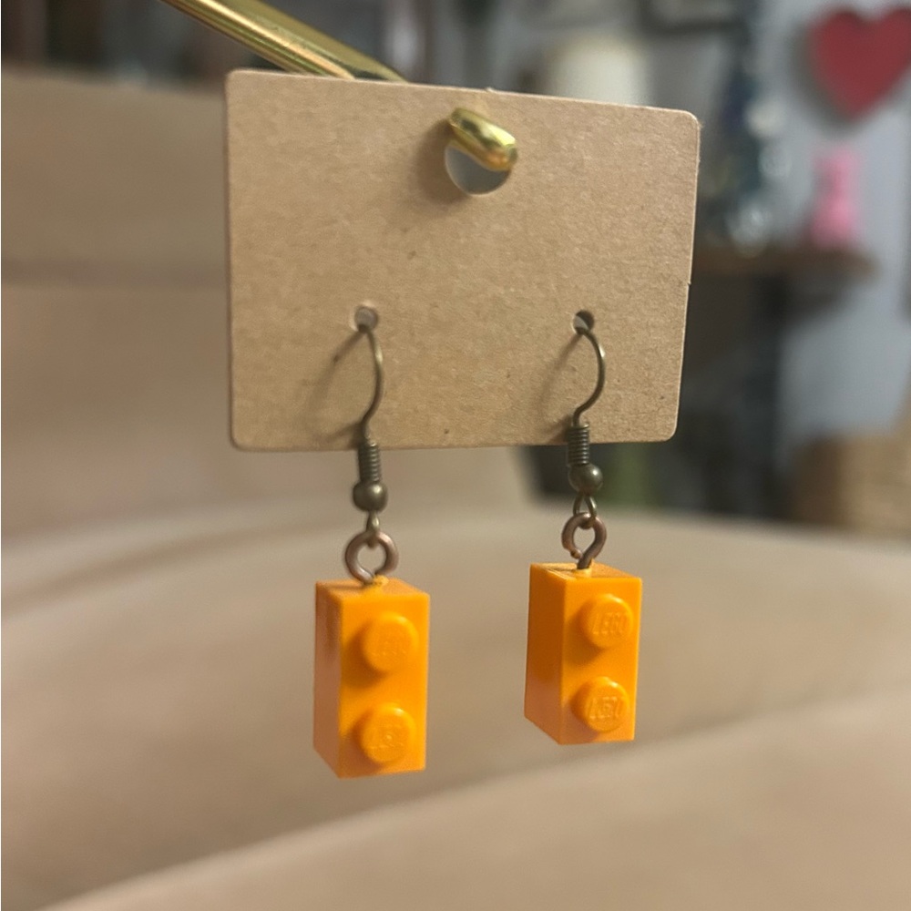 Orange Dangle Earrings Made with Genuine LEGO® Bricks